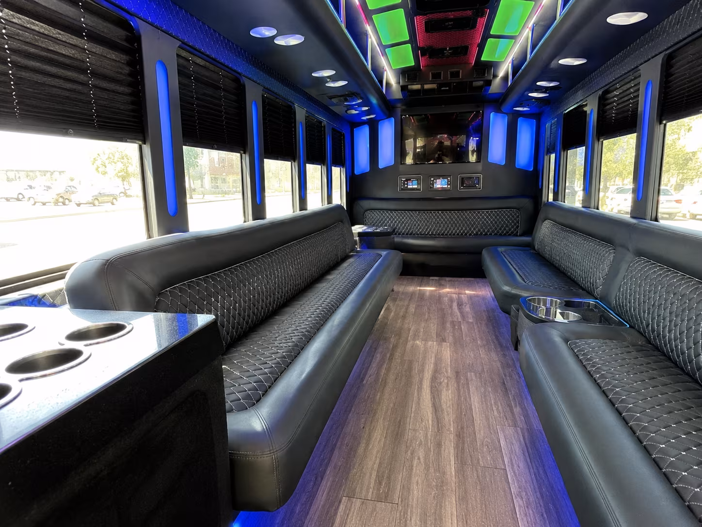 ithaca 15 passenger party bus inside