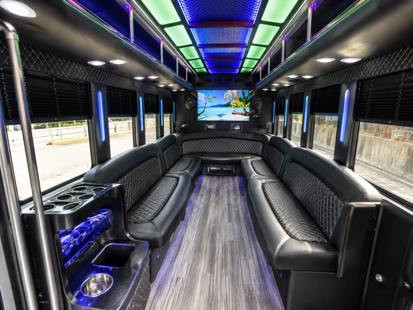ithaca 18 passenger party bus inside