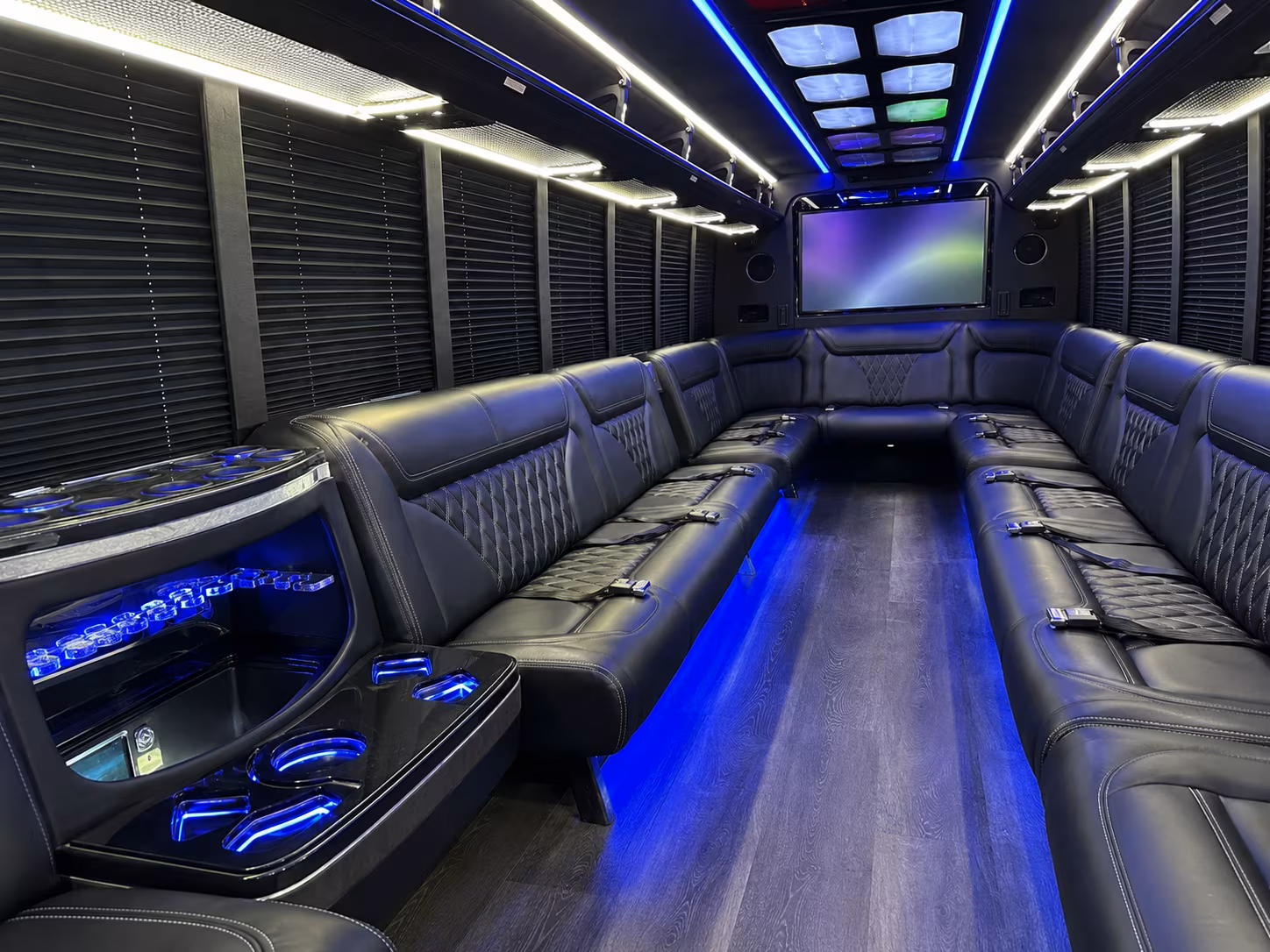 ithaca 20 passenger party bus inside