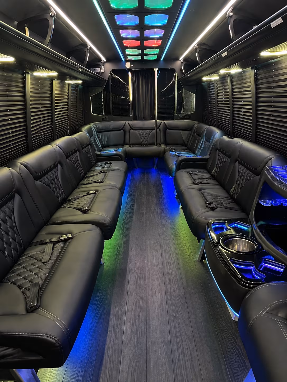 ithaca 20 passenger party bus interior