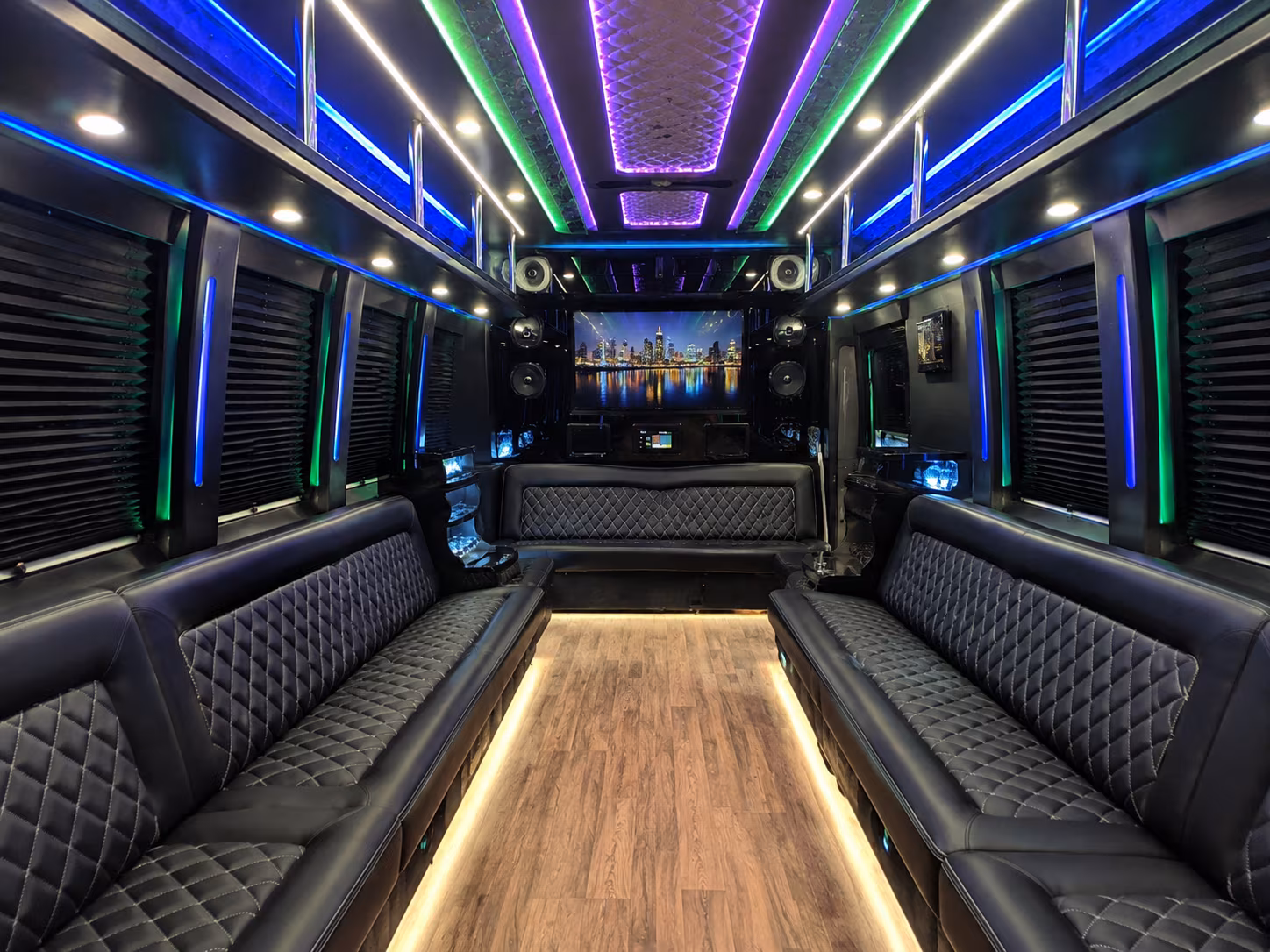 ithaca 25 passenger party bus interior