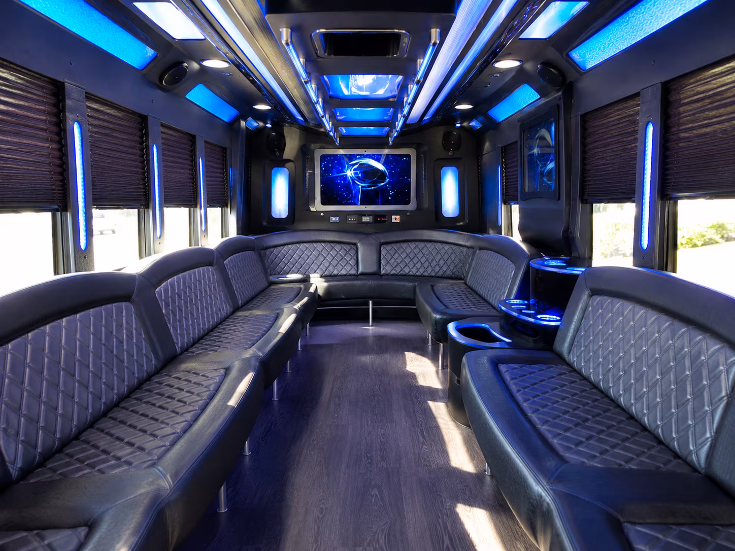 ithaca 28 passenger party bus inside