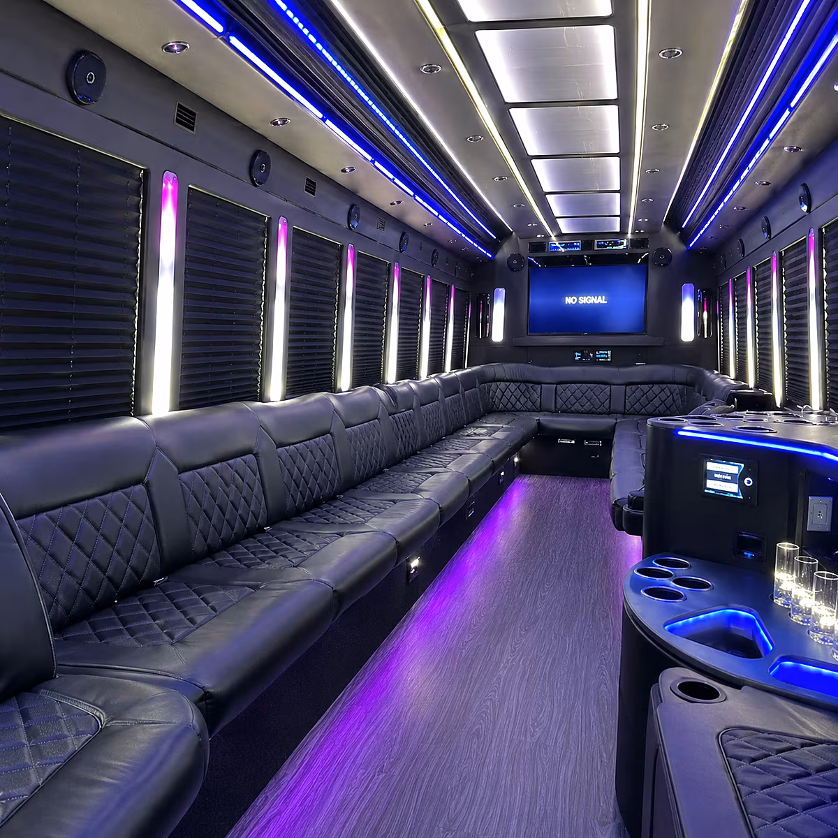 ithaca 30 passenger party bus inside