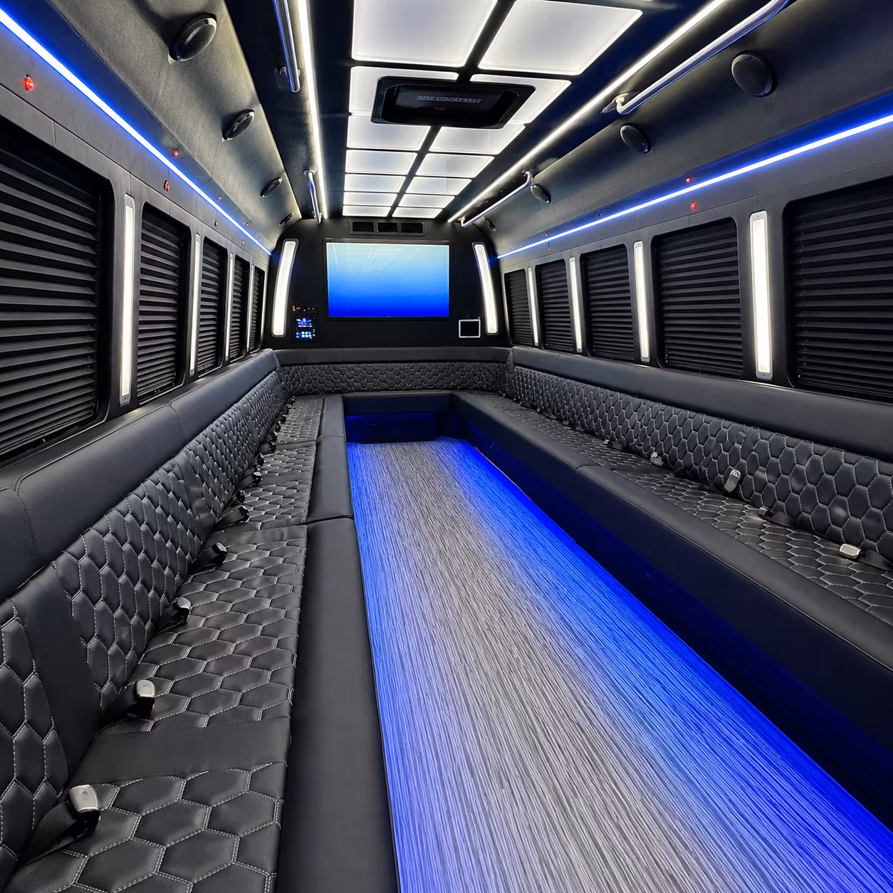 ithaca 50 passenger party bus inside